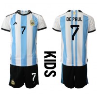 Argentina Rodrigo de Paul #7 Fotballklær Hjemmedraktsett Barn VM 2022 Kortermet (+ korte bukser)